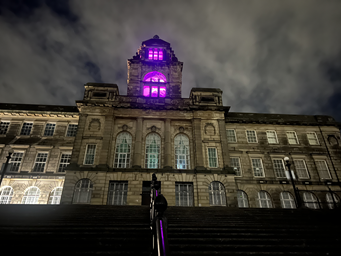 Wallasey Town Hall lit up pink for breast screening awareness