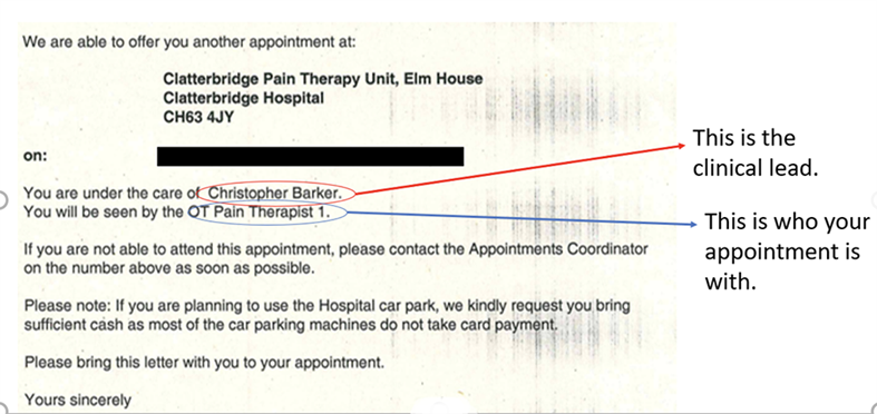 Example pain clinic appointment letter